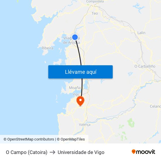 O Campo (Catoira) to Universidade de Vigo map