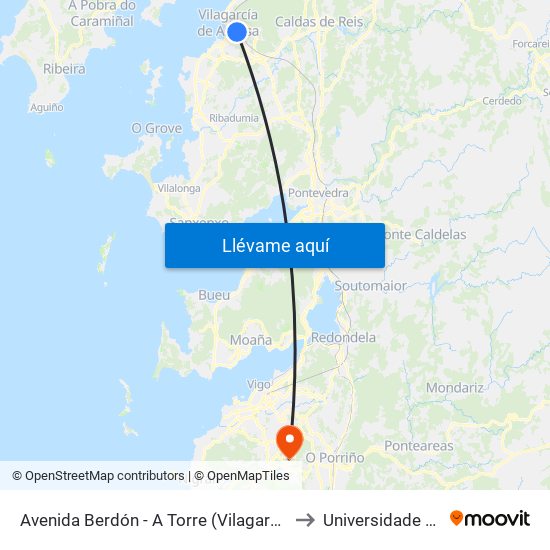 Avenida Berdón - A Torre (Vilagarcía de Arousa) to Universidade de Vigo map