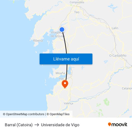 Barral (Catoira) to Universidade de Vigo map
