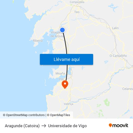 Aragunde (Catoira) to Universidade de Vigo map