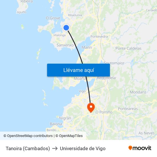 Tanoira (Cambados) to Universidade de Vigo map