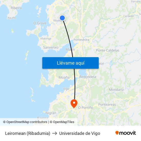 Leiromean (Ribadumia) to Universidade de Vigo map