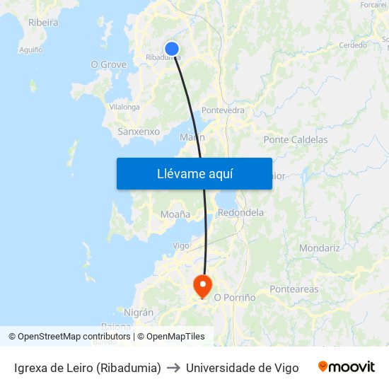 Igrexa de Leiro (Ribadumia) to Universidade de Vigo map