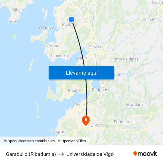 Garabullo (Ribadumia) to Universidade de Vigo map