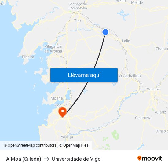 A Moa (Silleda) to Universidade de Vigo map