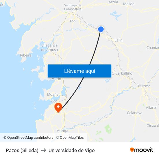 Pazos (Silleda) to Universidade de Vigo map