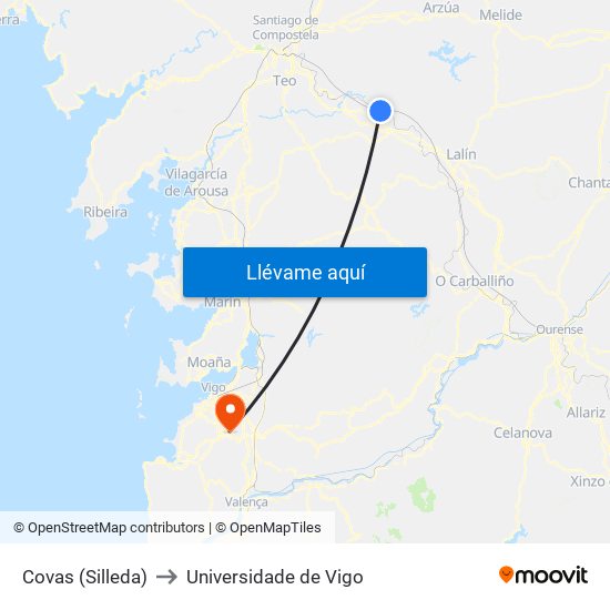 Covas (Silleda) to Universidade de Vigo map