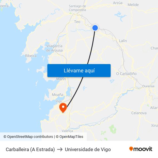Carballeira (A Estrada) to Universidade de Vigo map