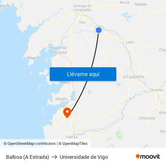 Balboa (A Estrada) to Universidade de Vigo map
