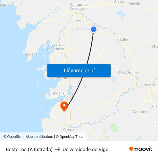 Besteiros (A Estrada) to Universidade de Vigo map