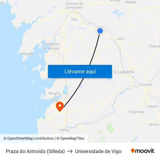 Praza do Antroido (Silleda) to Universidade de Vigo map