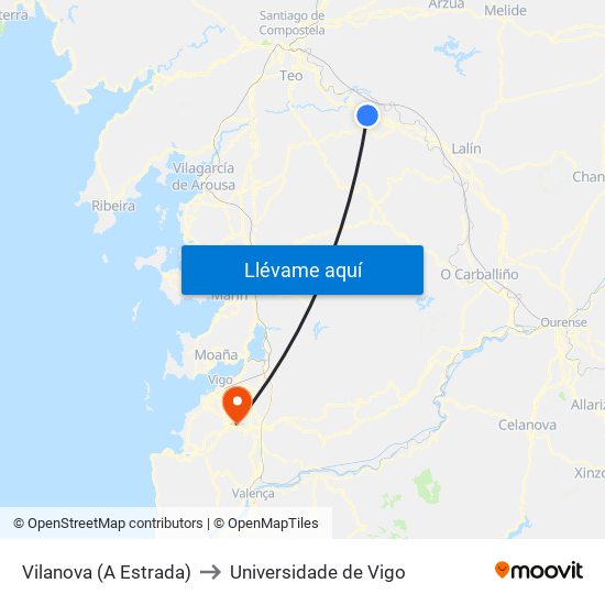 Vilanova (A Estrada) to Universidade de Vigo map