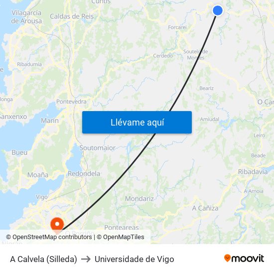 A Calvela (Silleda) to Universidade de Vigo map