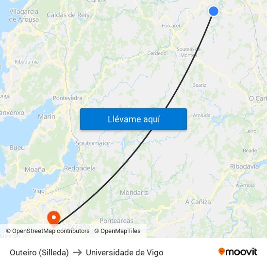 Outeiro (Silleda) to Universidade de Vigo map