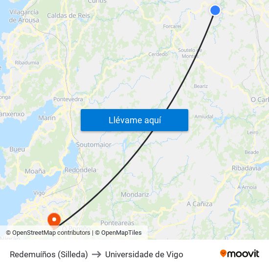 Redemuíños (Silleda) to Universidade de Vigo map