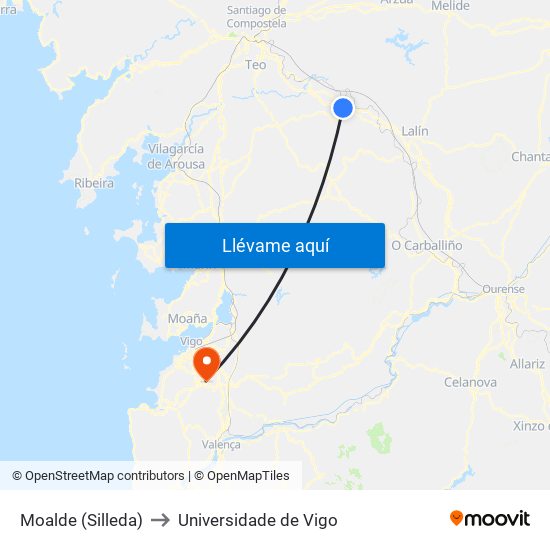 Moalde (Silleda) to Universidade de Vigo map