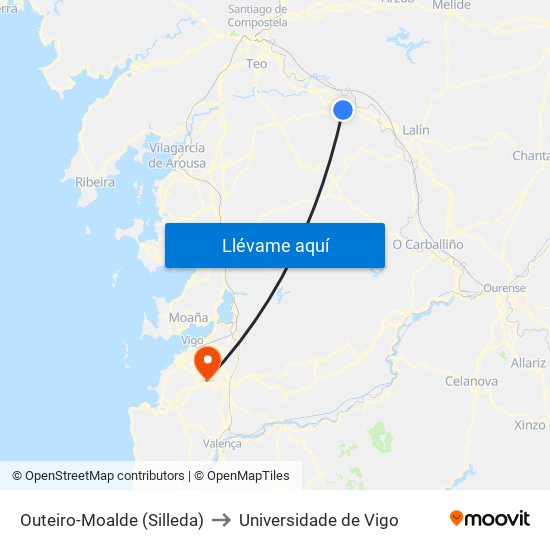 Outeiro-Moalde (Silleda) to Universidade de Vigo map