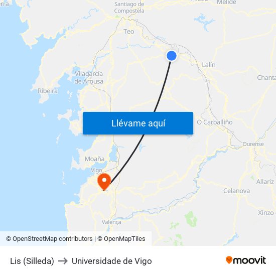Lis (Silleda) to Universidade de Vigo map