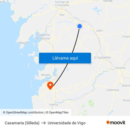 Casamaría (Silleda) to Universidade de Vigo map