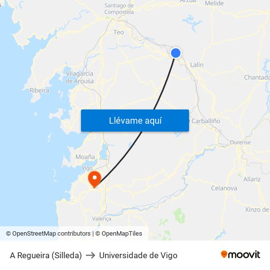 A Regueira (Silleda) to Universidade de Vigo map