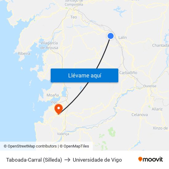 Taboada-Carral (Silleda) to Universidade de Vigo map