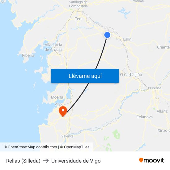 Rellas (Silleda) to Universidade de Vigo map