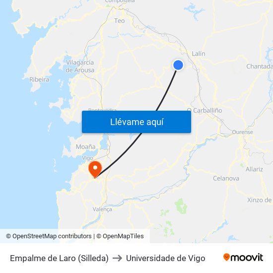 Empalme de Laro (Silleda) to Universidade de Vigo map