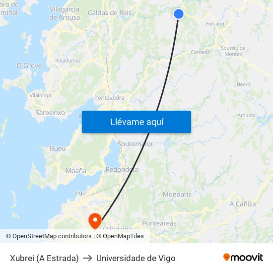 Xubrei (A Estrada) to Universidade de Vigo map