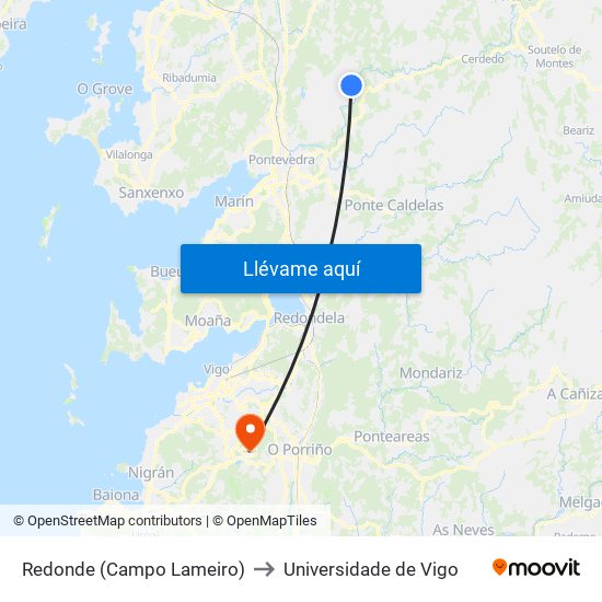 Redonde (Campo Lameiro) to Universidade de Vigo map