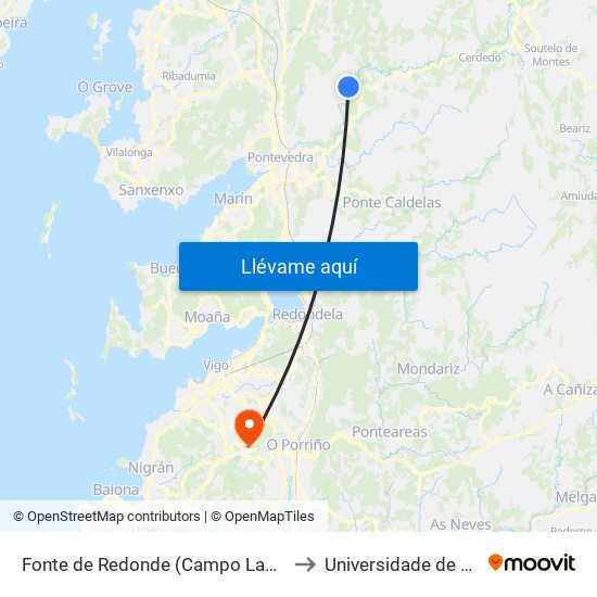 Fonte de Redonde (Campo Lameiro) to Universidade de Vigo map