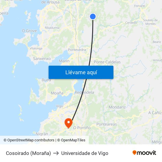 Cosoirado (Moraña) to Universidade de Vigo map
