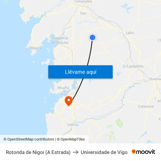 Rotonda de Nigoi (A Estrada) to Universidade de Vigo map