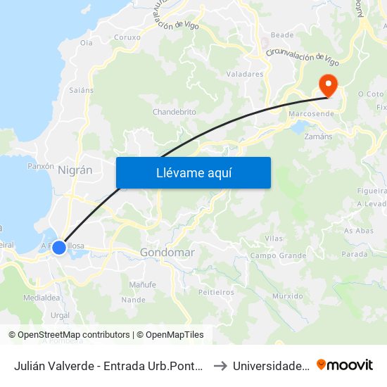 Julián Valverde - Entrada Urb.Ponte Romana (Baiona) to Universidade de Vigo map