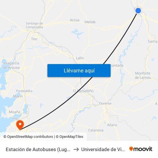 Estación de Autobuses (Lugo) to Universidade de Vigo map