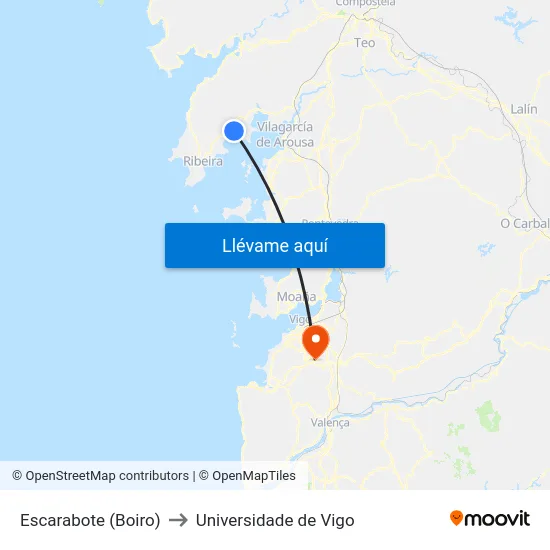Escarabote (Boiro) to Universidade de Vigo map