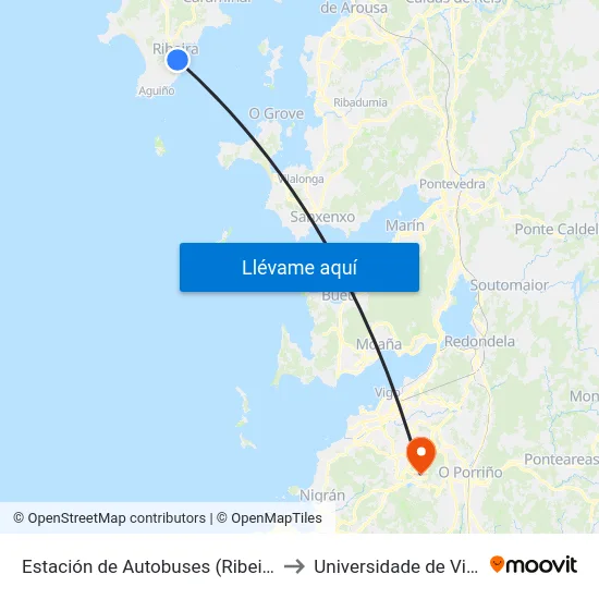 Estación de Autobuses (Ribeira) to Universidade de Vigo map