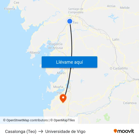 Casalonga (Teo) to Universidade de Vigo map