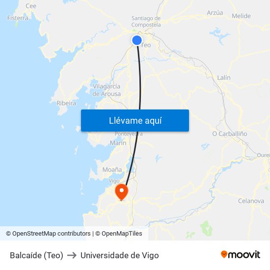 Balcaíde (Teo) to Universidade de Vigo map