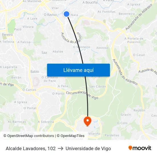 Alcalde Lavadores, 102 to Universidade de Vigo map