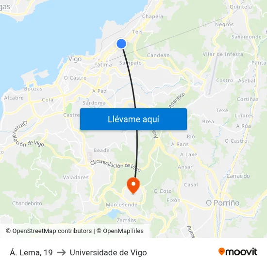 Á. Lema, 19 to Universidade de Vigo map