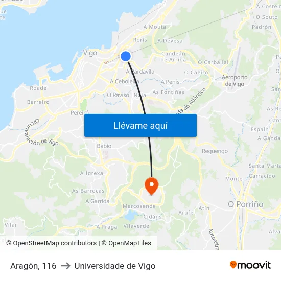 Aragón, 116 to Universidade de Vigo map
