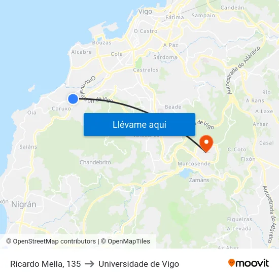 Ricardo Mella, 135 to Universidade de Vigo map