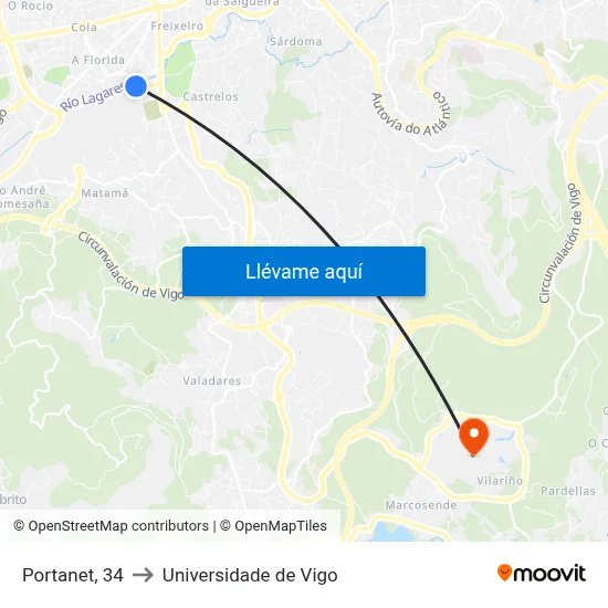 Portanet, 34 to Universidade de Vigo map