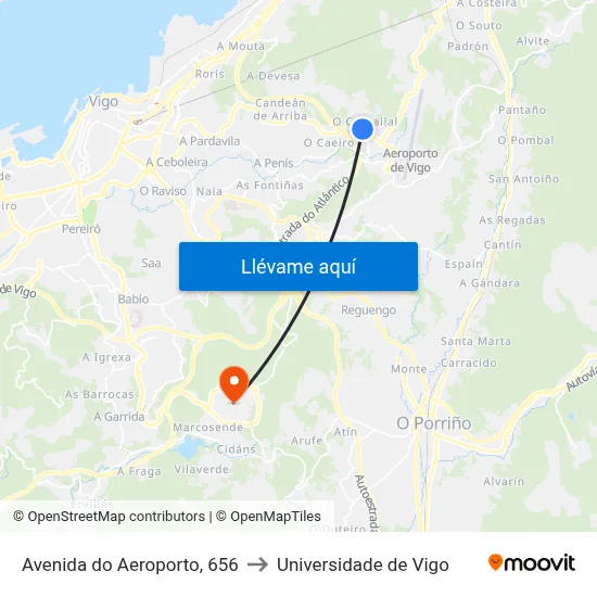 Avenida do Aeroporto, 656 to Universidade de Vigo map