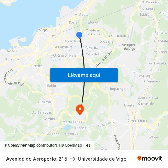 Avenida do Aeroporto, 215 to Universidade de Vigo map