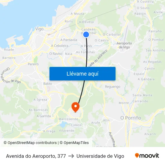 Avenida do Aeroporto, 377 to Universidade de Vigo map