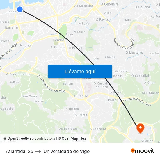 Atlántida, 25 to Universidade de Vigo map