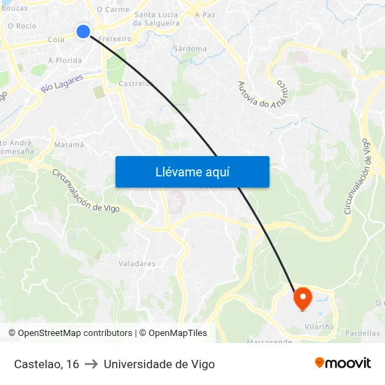 Castelao, 16 to Universidade de Vigo map