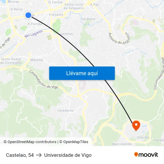 Castelao, 54 to Universidade de Vigo map