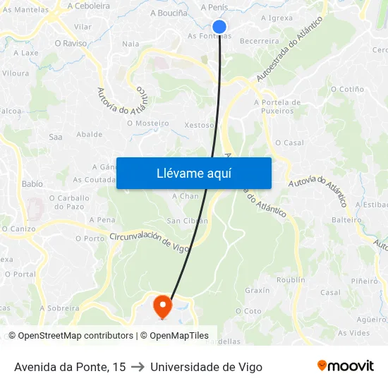 Avenida da Ponte, 15 to Universidade de Vigo map